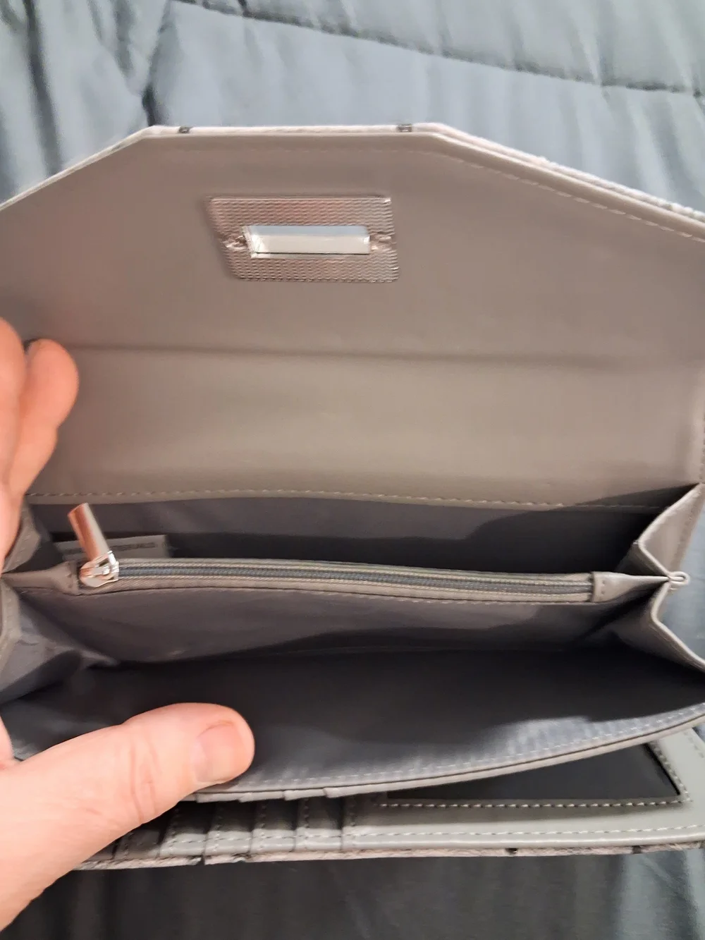 Gray Studded Envelope Clutch Wristlet